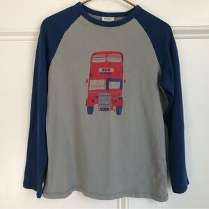Mini Boden Long Sleeve Tee with Red Bus - Blue and Gray